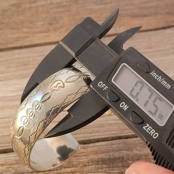 Belinda Woody Sterling Silver Navajo Stamped Wide Cuff Bracelet - Picture 8 of 10